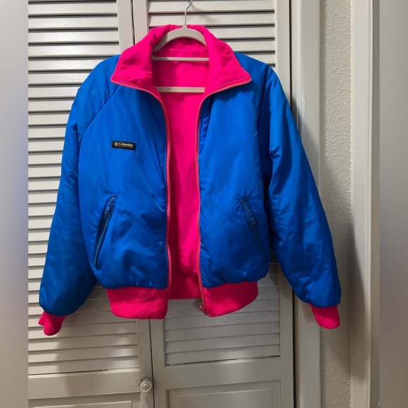 Columbia Jackets & Blazers - Columbia Vintage Women’s Reversible Bomber Jacket neon pink blue